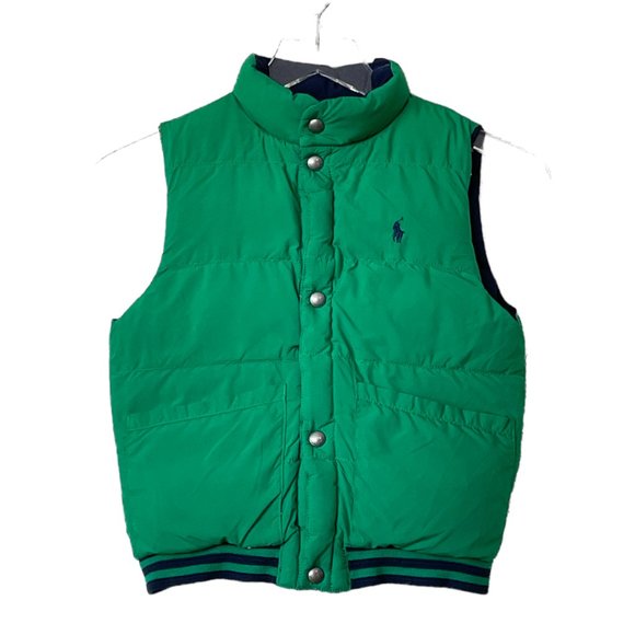 Polo Ralph Lauren Down Fill Green & Navy Reversible Boys Winter Puffer Vest 7 - Picture 3 of 5